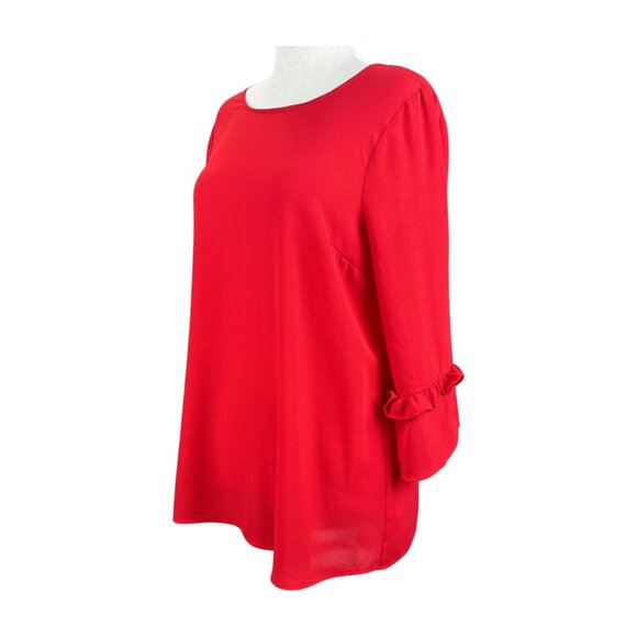 MOTHERHOOD MATERNITY RED BLOUSE WITH RUFFLED SLEEVES, SIZE M - Picture 2 of 4